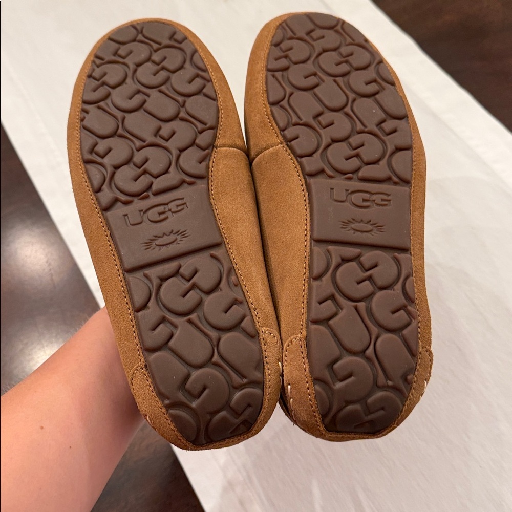 UGG Chestnut Brown Suede Shearling Lined Moccasin Slippers - Picture 4 of 6